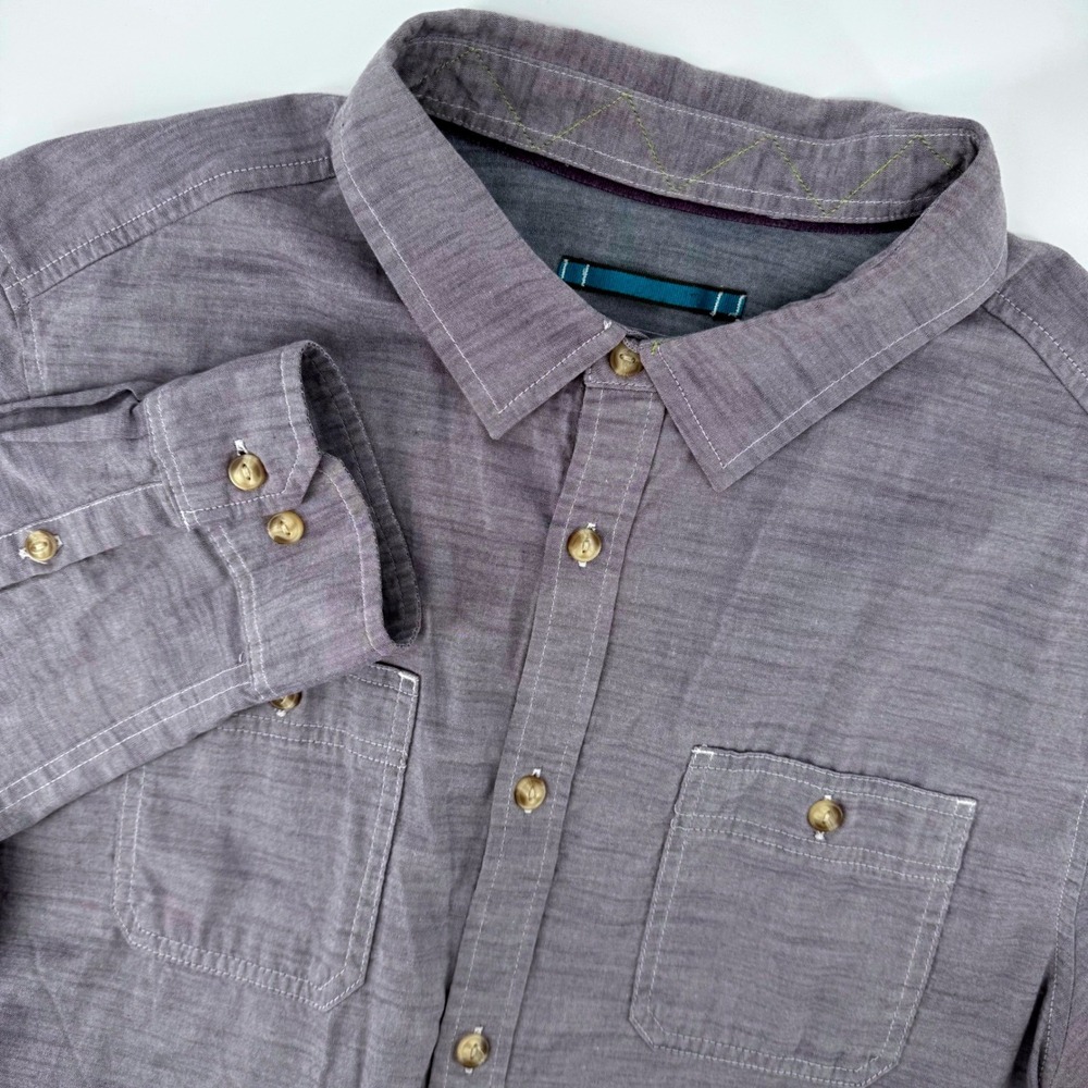 The North Face Mens XL Gray Long Sleeve‎ Button Down Textured Cotton Blend Shirt
